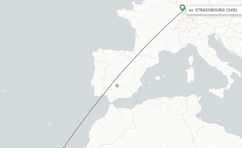 Flights from Strasbourg to Las Palmas route map