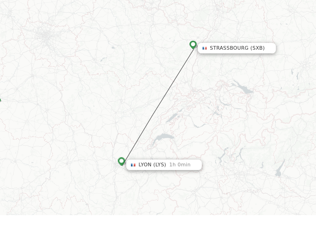 Flights from Strasbourg to Lyon route map