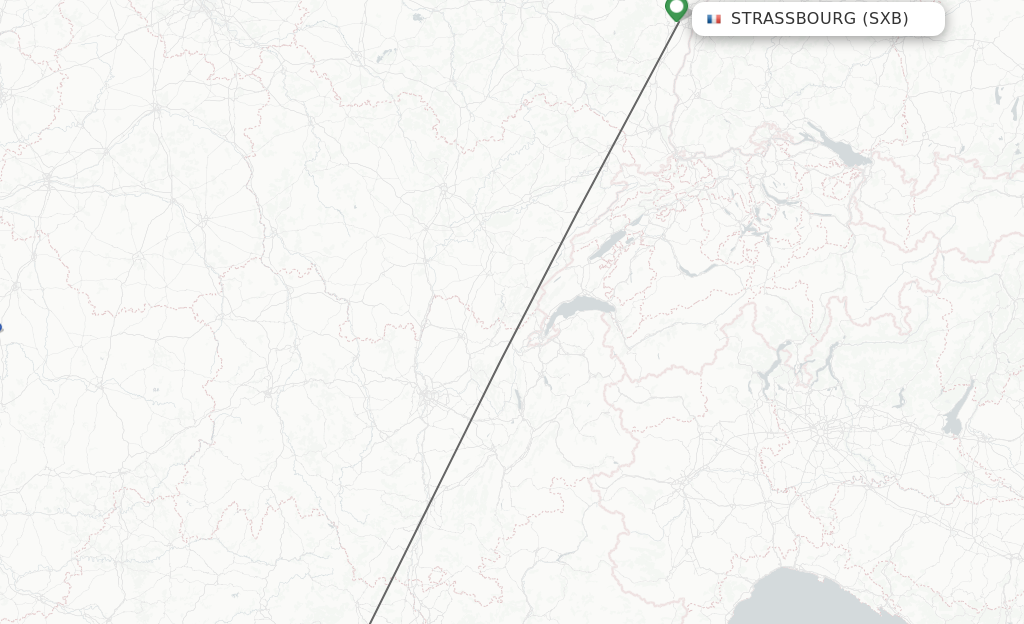 Flights from Strasbourg to Montpellier route map