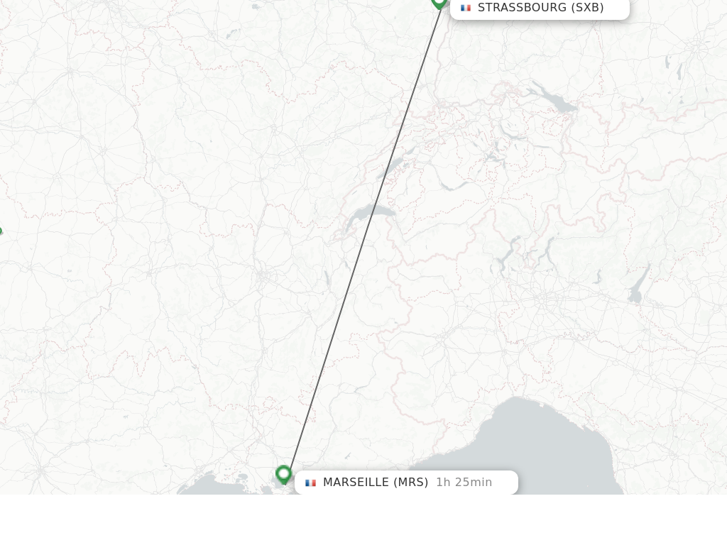Flights from Strasbourg to Marseille route map