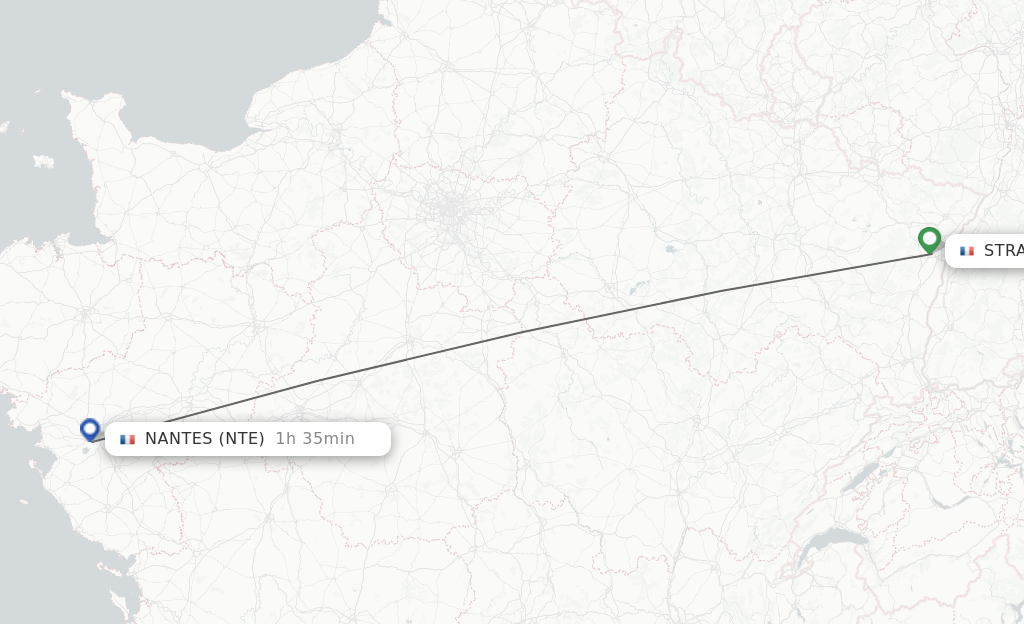 Flights from Strasbourg to Nantes route map