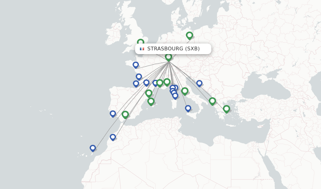 Route map with flights from Strasbourg with Volotea