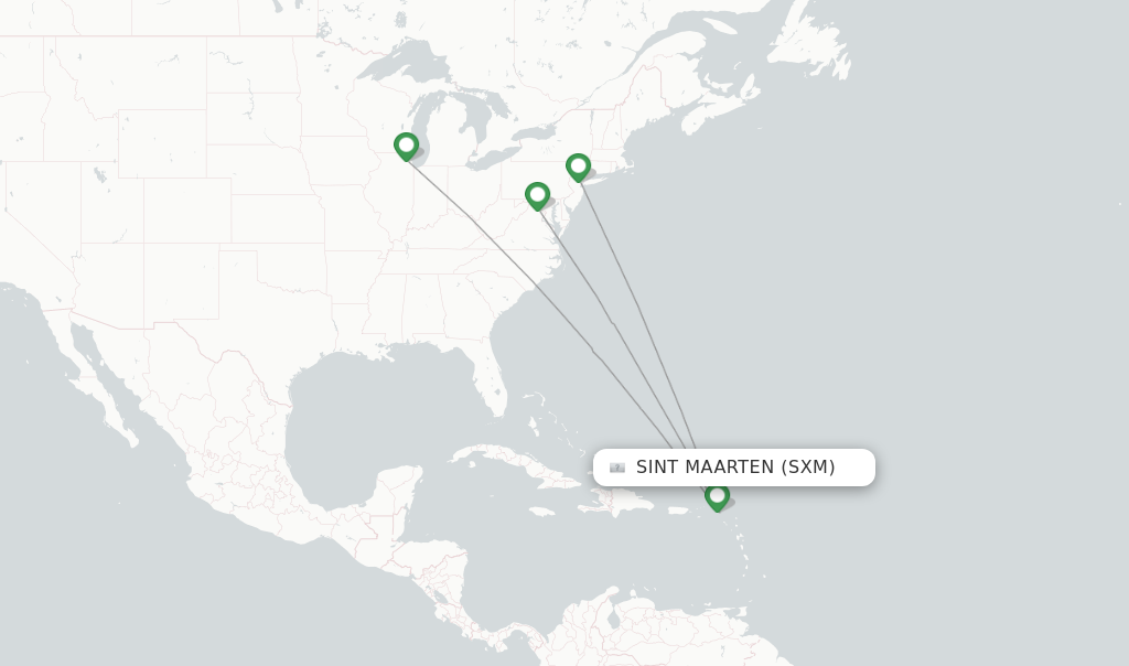 Route map with flights from Sint Maarten with United