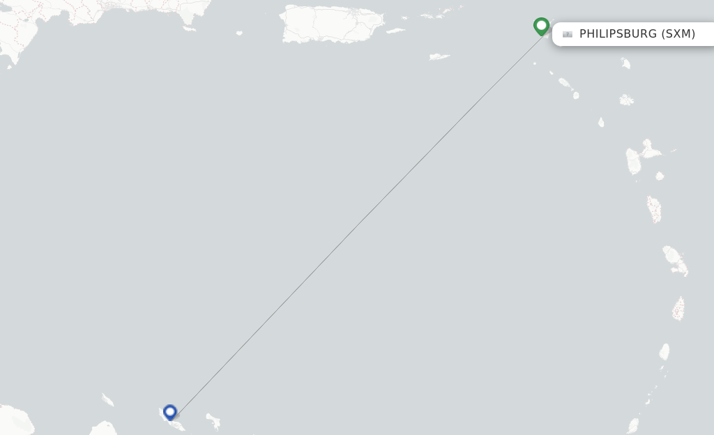 Route map with flights from Sint Maarten with FlexFlight