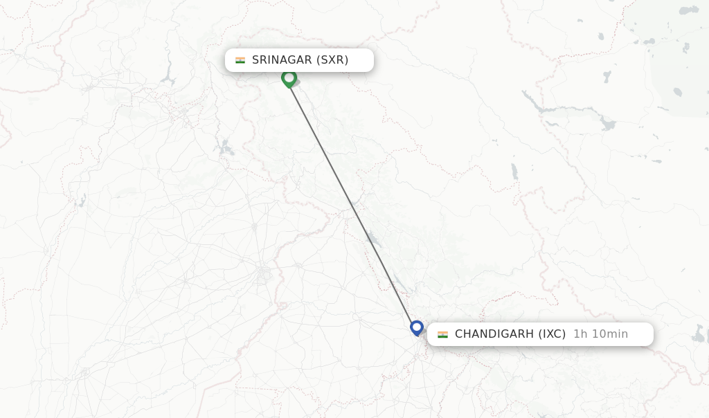 Flights from Srinagar to Chandigarh route map