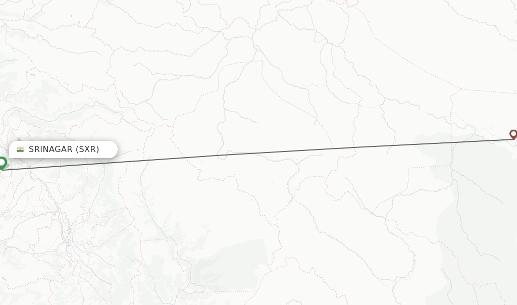 Flights from Srinagar to Leh route map