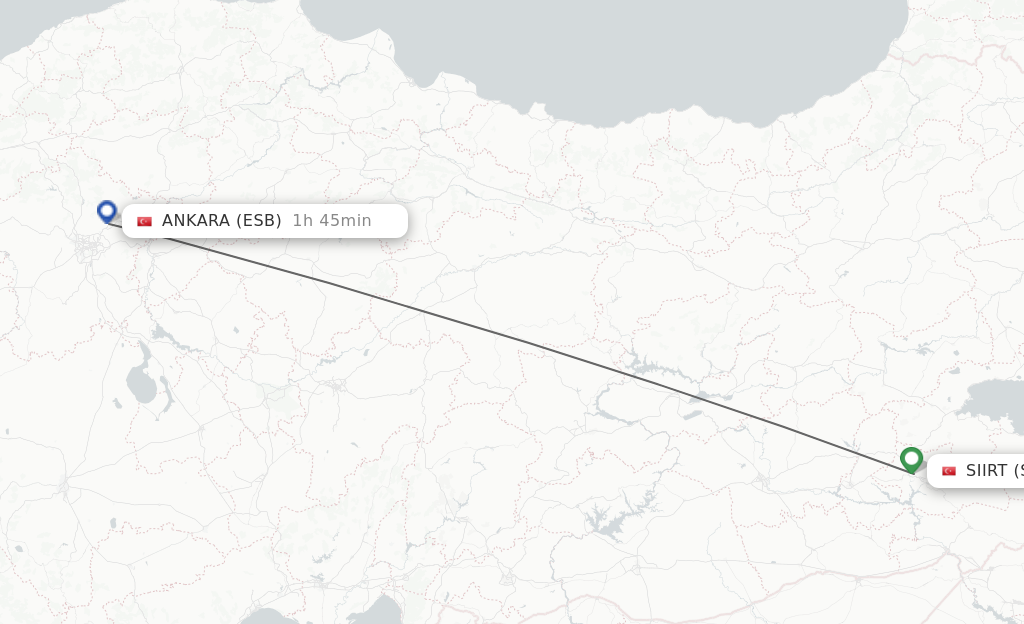 Flights from Siirt to Ankara route map