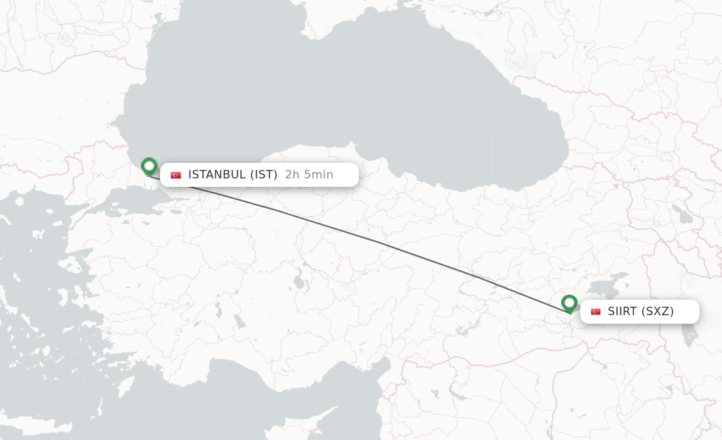 Flights from Siirt to Istanbul route map