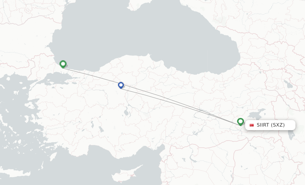 Route map with flights from Siirt with Turkish Airlines