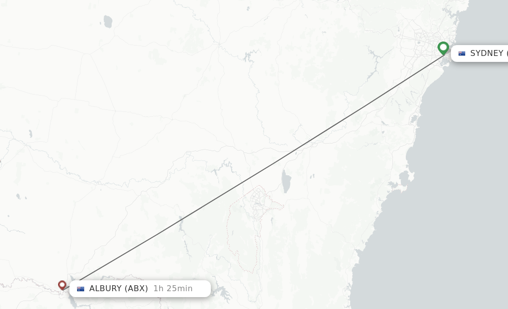Flights from Sydney to Albury route map