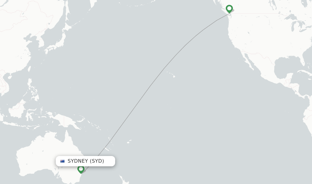 Route map with flights from Sydney with Air Canada