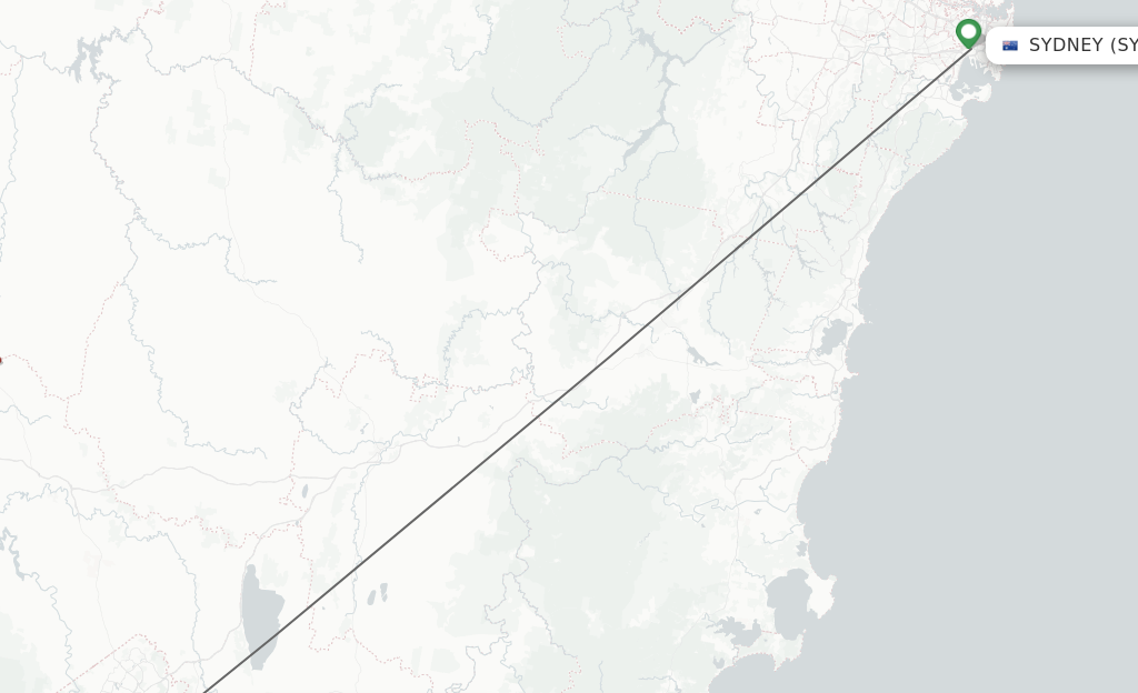 Flights from Sydney to Canberra route map