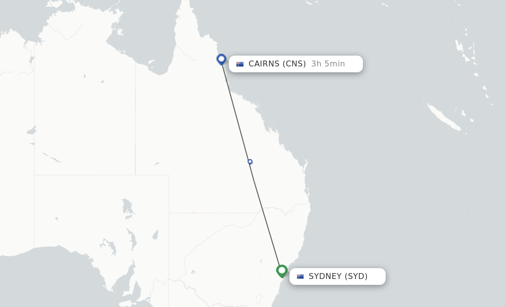 Flights from Sydney to Cairns route map