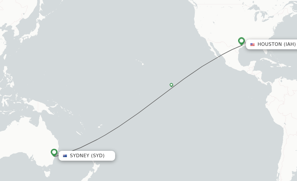 Flights from Sydney to Houston route map