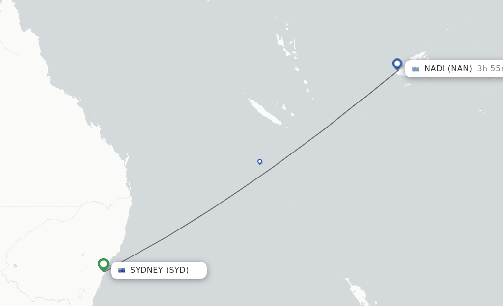 Flights from Sydney to Nadi route map