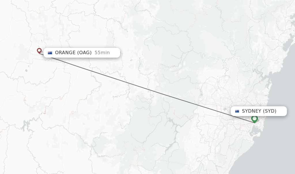 Flights from Sydney to Orange route map