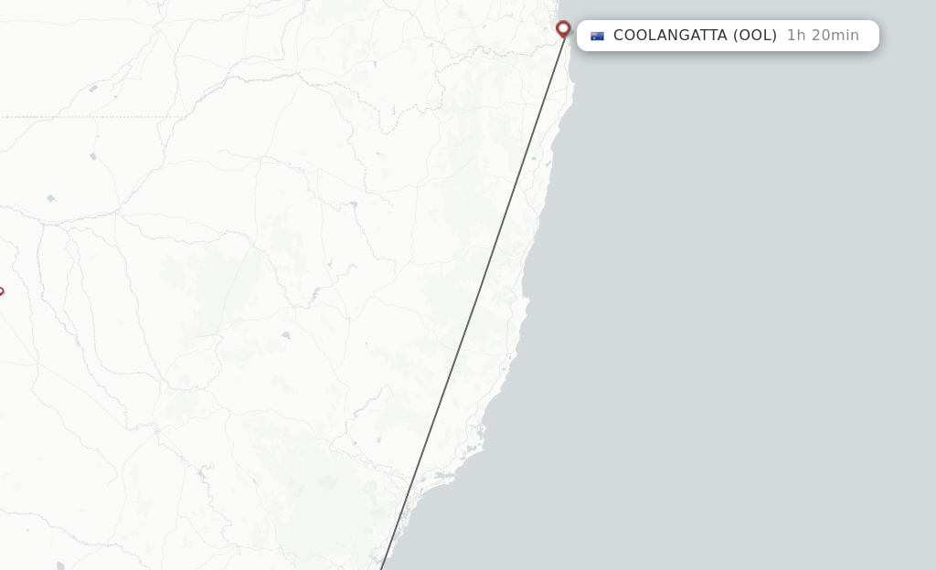 Flights from Sydney to Coolangatta (Gold Coast) route map