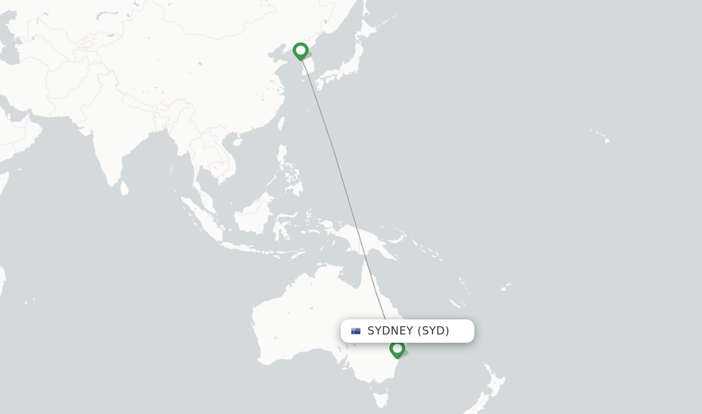 Route map with flights from Sydney with Asiana