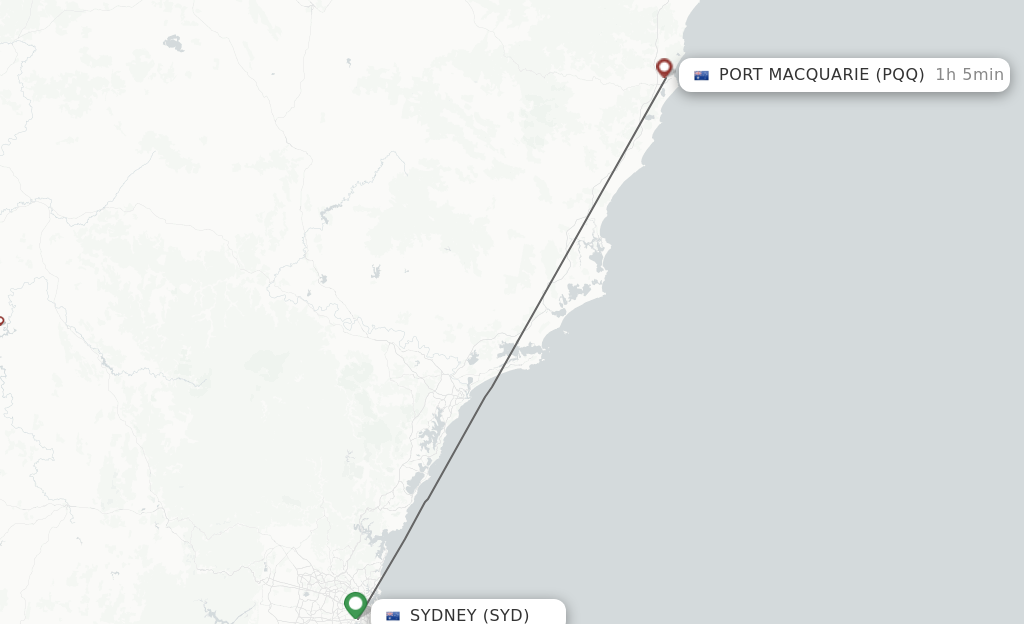 Flights from Sydney to Port Macquarie route map