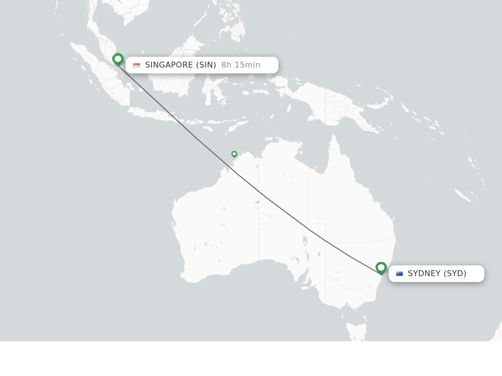 Flights from Sydney to Singapore route map