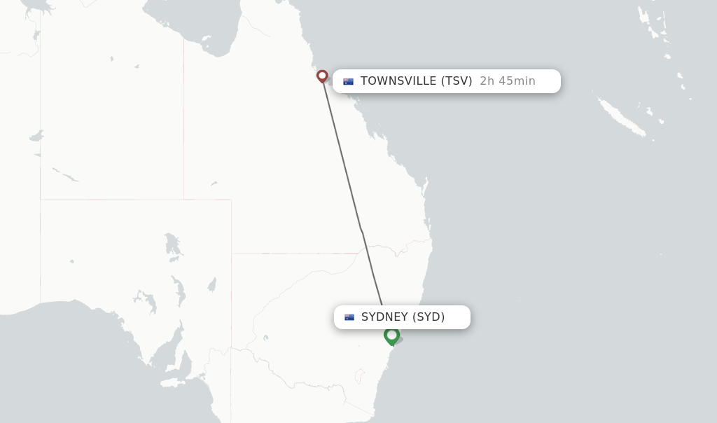 Flights from Sydney to Townsville route map