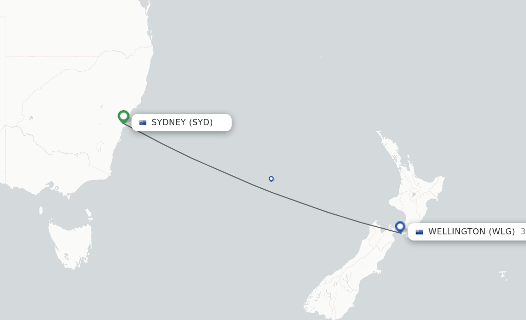 Flights from Sydney to Wellington route map