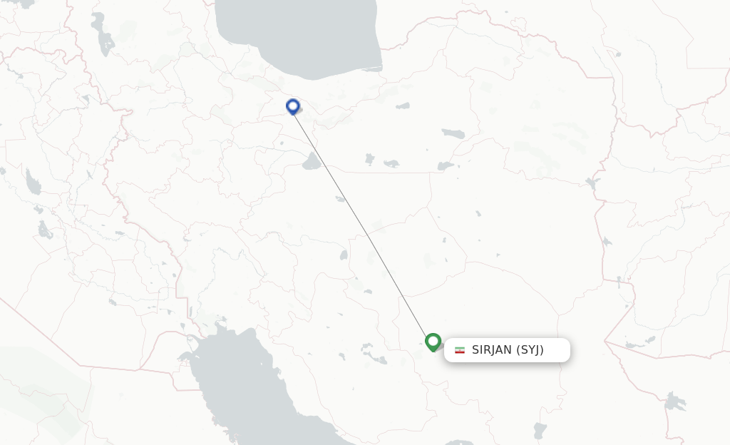 Route map with flights from Sirjan with Iran Aseman Airlines