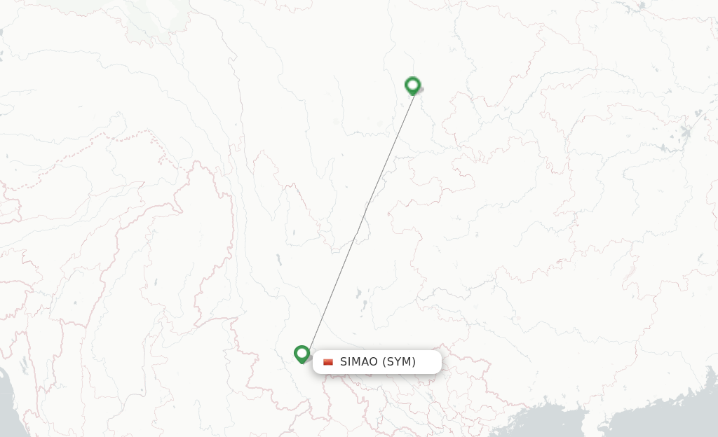 Route map with flights from Pu'er with Sichuan Airlines