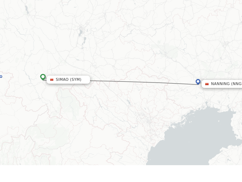 Flights from Pu'er to Nanning route map