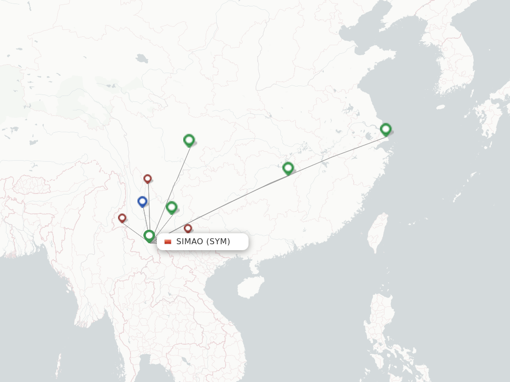 Flights from Pu'er to Chongqing route map