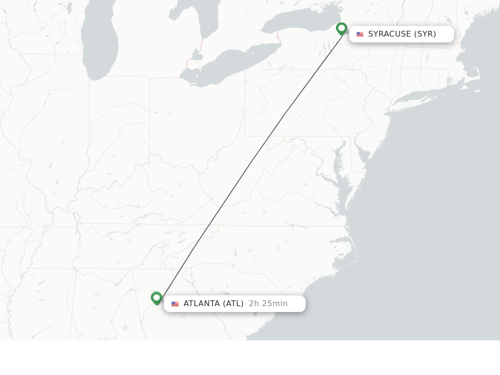 Flights from Syracuse to Atlanta route map