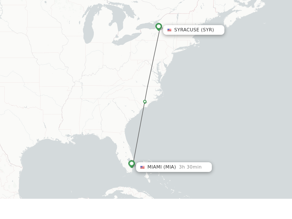 Flights from Syracuse to Miami route map