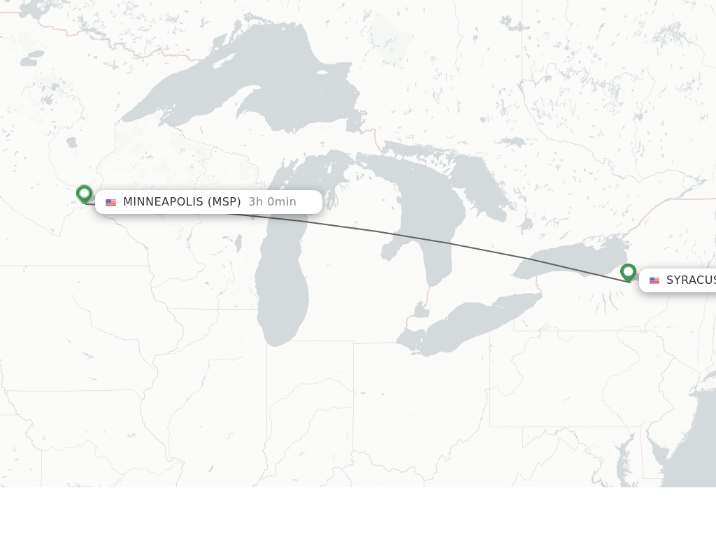 Flights from Syracuse to Minneapolis route map