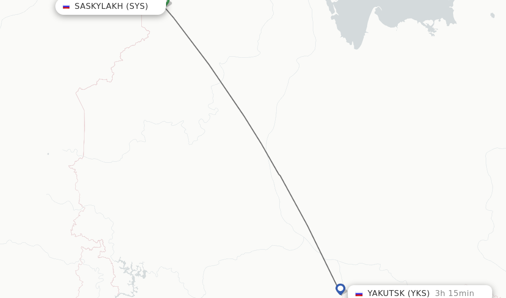 Flights from Saskylakh to Yakutsk route map