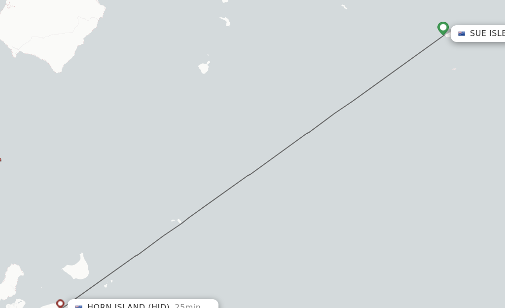Flights from Sue Island to Horn Island route map