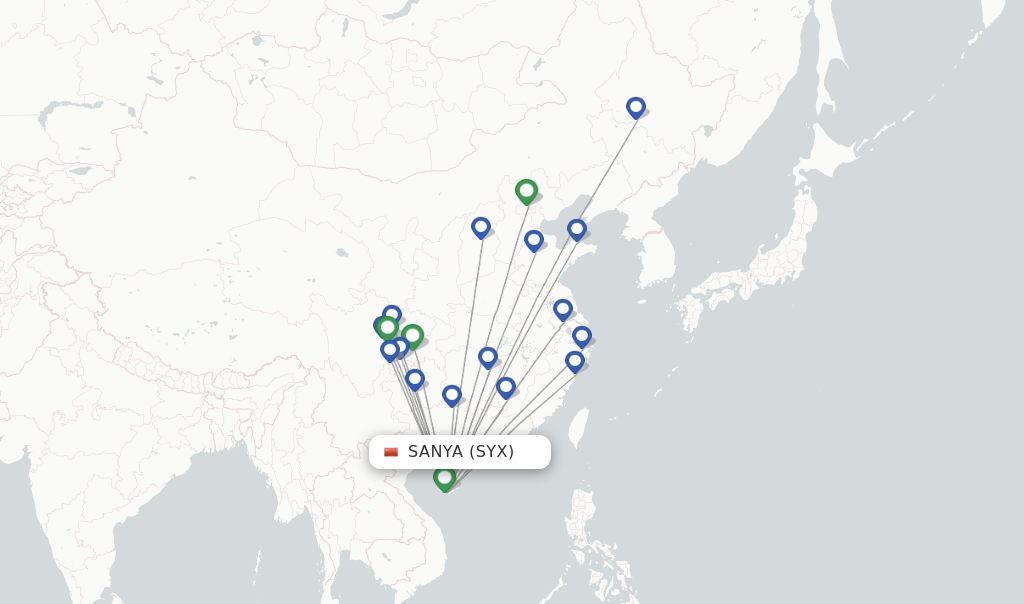 Route map with flights from Sanya with Sichuan Airlines