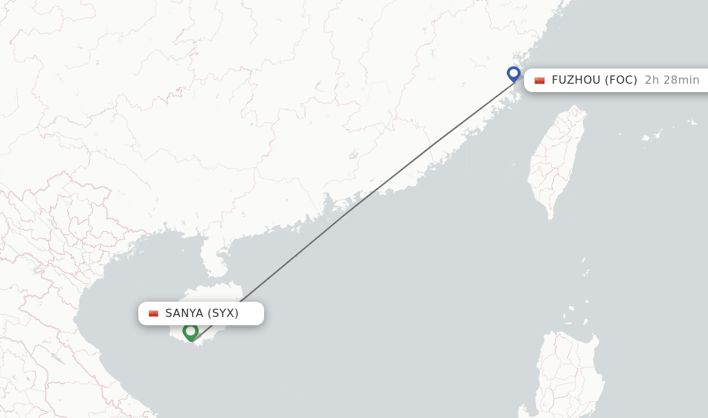 Flights from Sanya to Fuzhou route map
