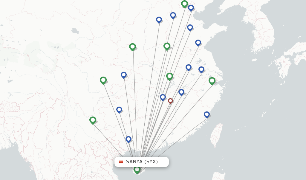 Route map with flights from Sanya with Capital Airlines