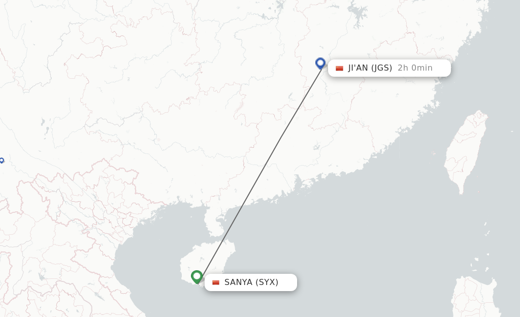 Flights from Sanya to Ji'An route map