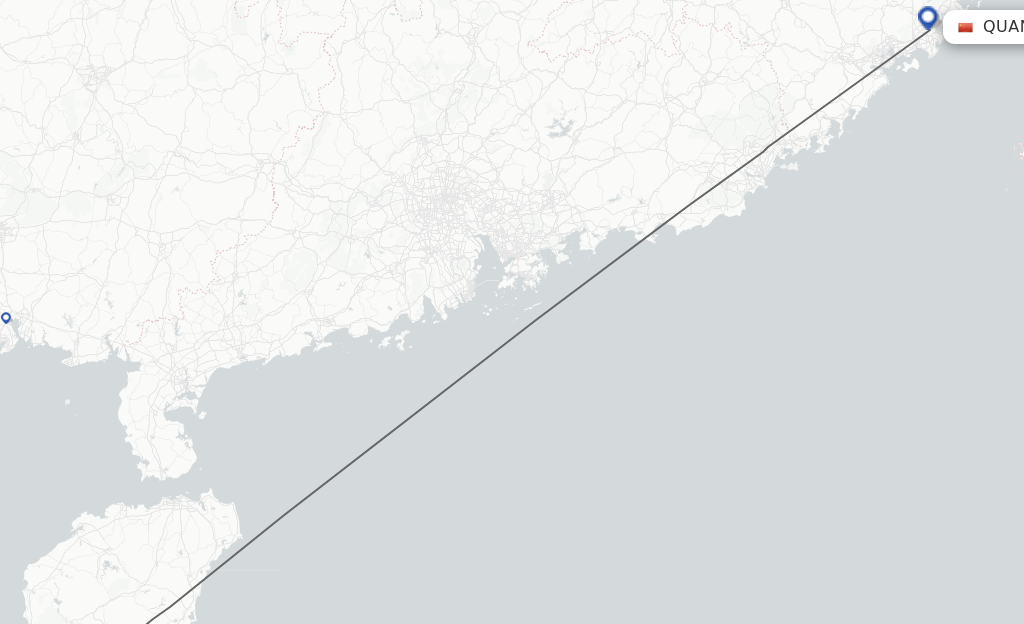 Flights from Sanya to Jinjiang route map