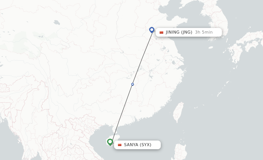 Flights from Sanya to Jining route map