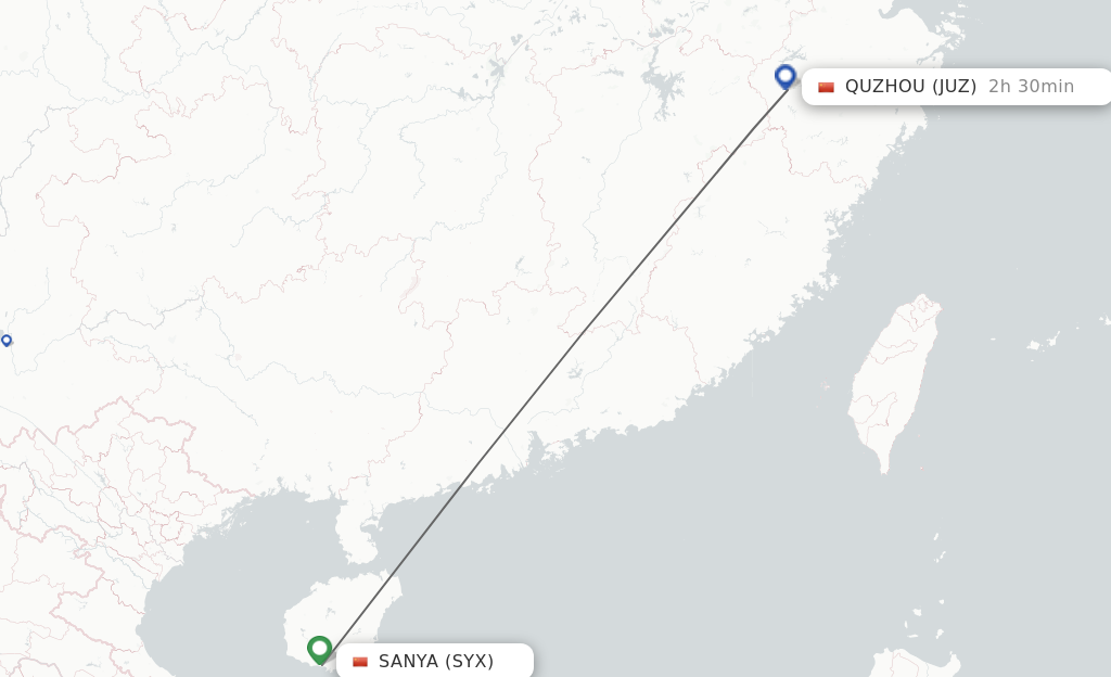 Flights from Sanya to Quzhou, Zhejiang Province route map