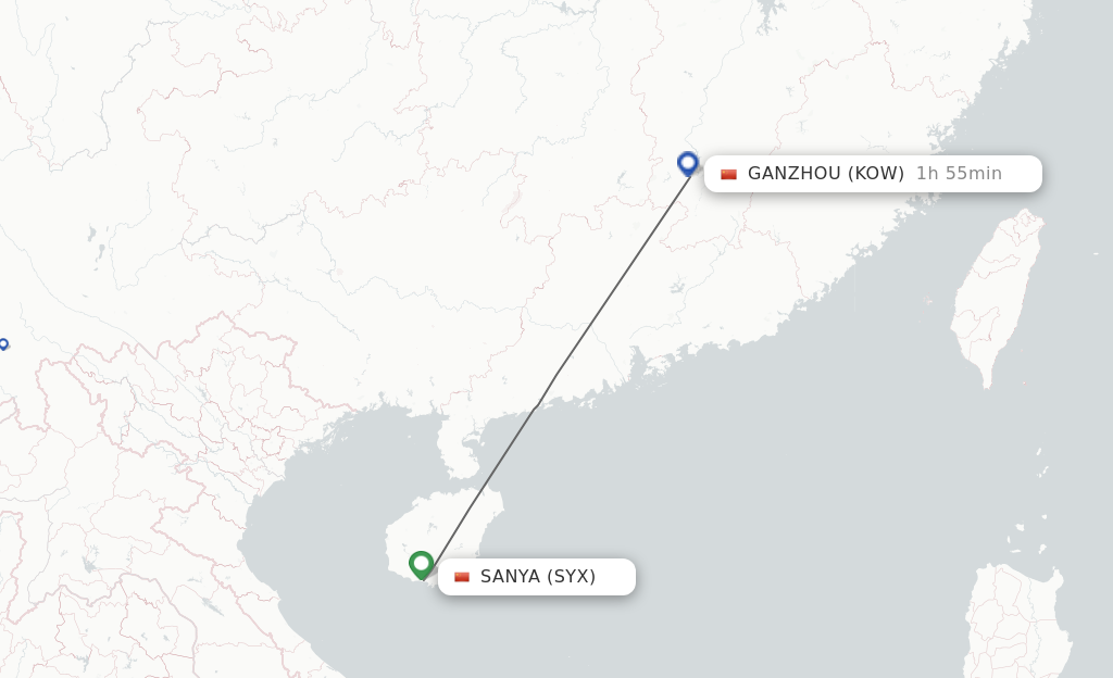 Flights from Sanya to Ganzhou route map
