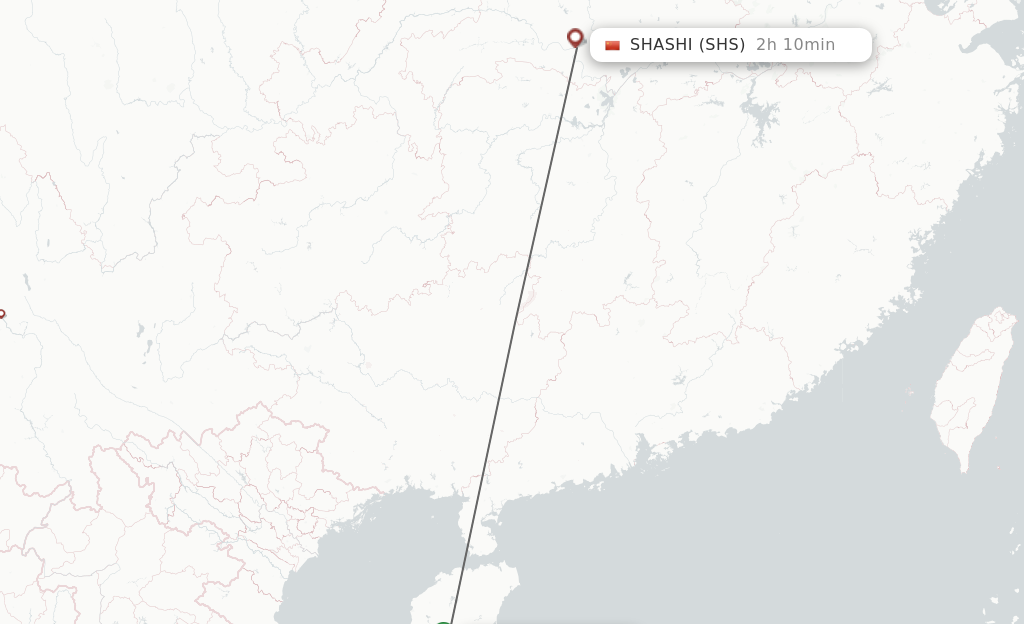 Flights from Sanya to Shashi route map