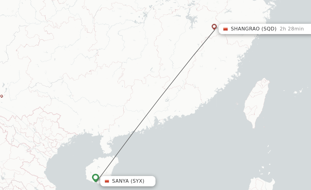 Flights from Sanya to Shangrao route map