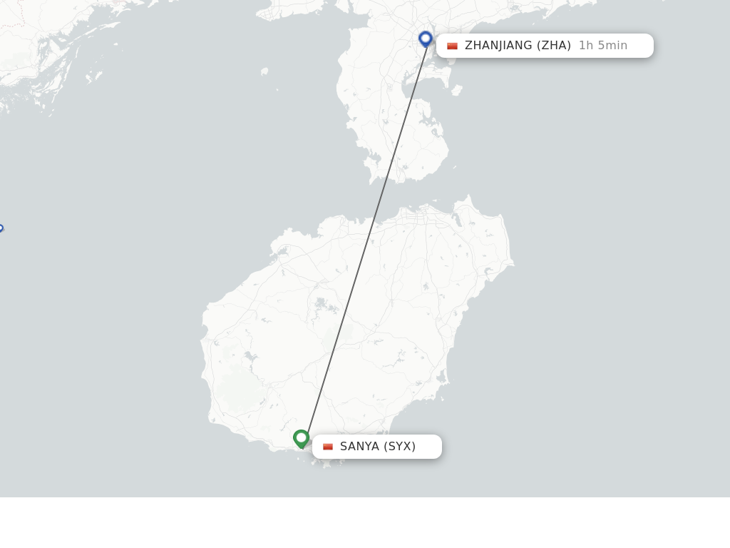 Flights from Sanya to Zhanjiang route map