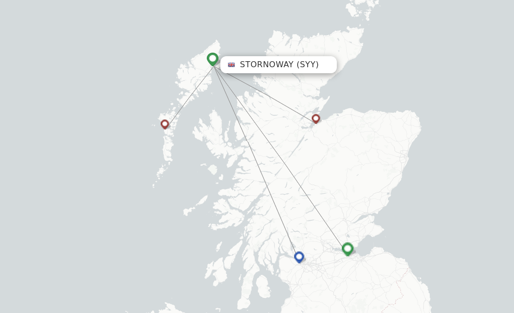 Route map with flights from Stornoway, Outer Stat Hebrides with Loganair