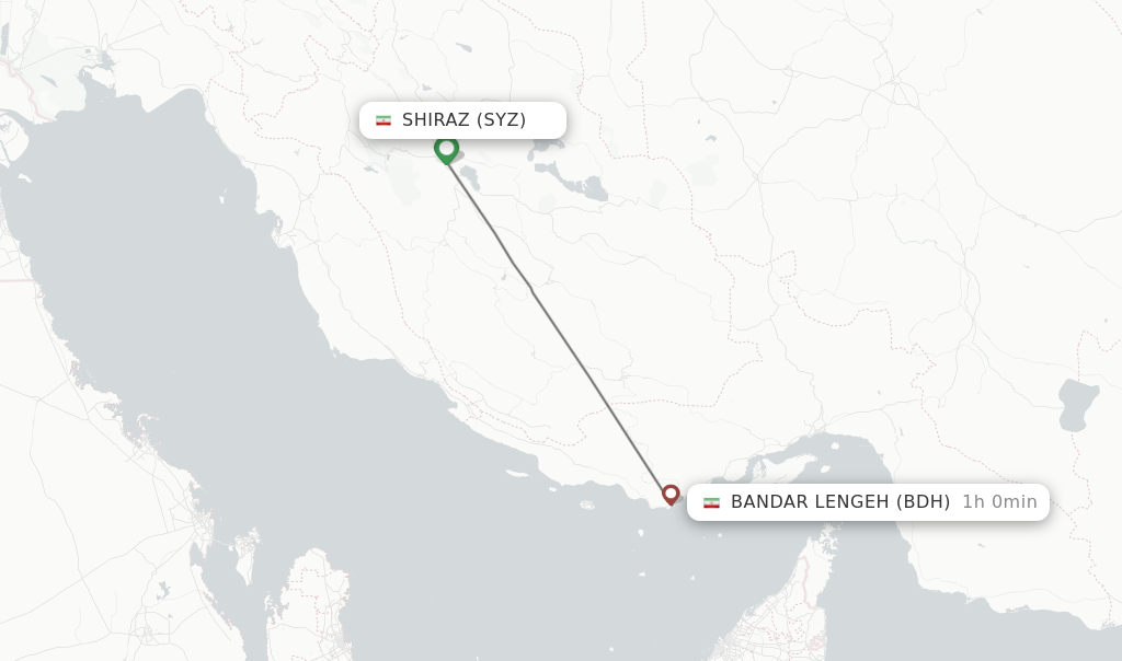 Flights from Shiraz to Bandar Lengeh route map