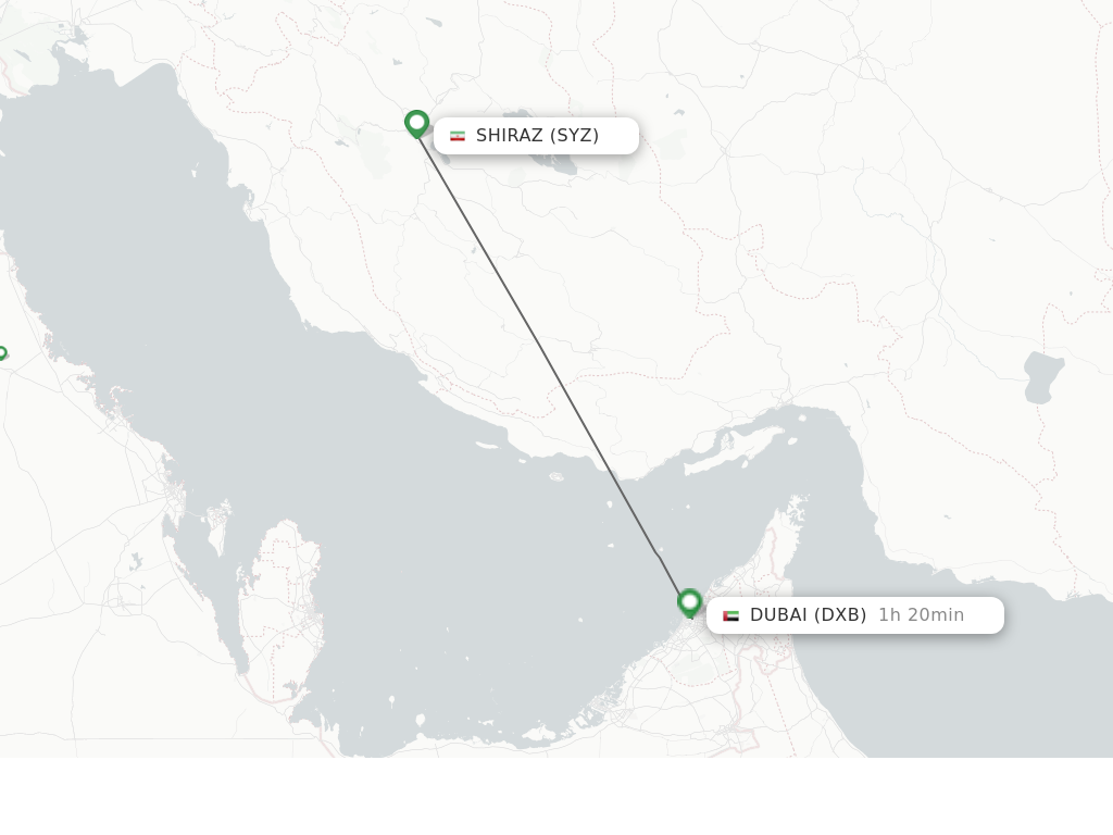 Flights from Shiraz to Dubai route map