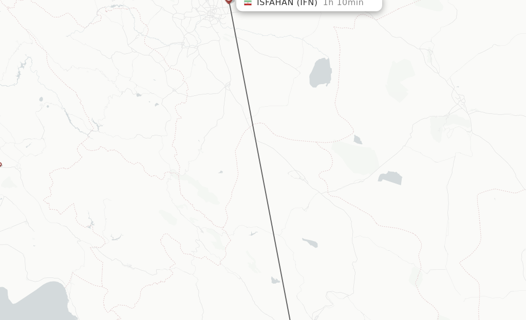 Flights from Shiraz to Isfahan route map